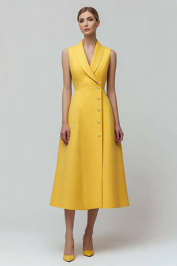 Shawl Lapel Single Breasted Midi Yellow Blazer Dress